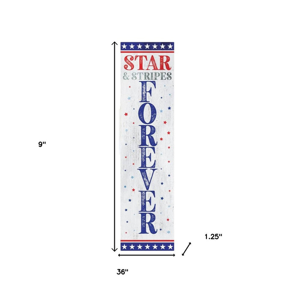 36" Blue Red And White Solid Wood Stars and Stripes July Fourth Fireworks Porch Sign