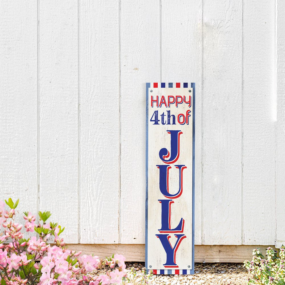 36" Red White And Blue Solid Wood Happy July 4th July Fourth Fireworks Porch Sign