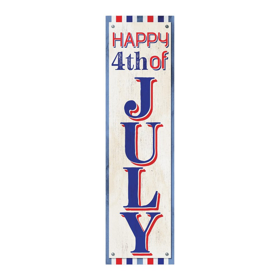 36" Red White And Blue Solid Wood Happy July 4th July Fourth Fireworks Porch Sign