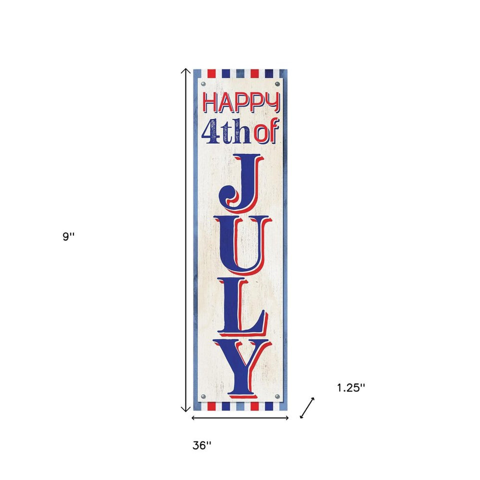 36" Red White And Blue Solid Wood Happy July 4th July Fourth Fireworks Porch Sign