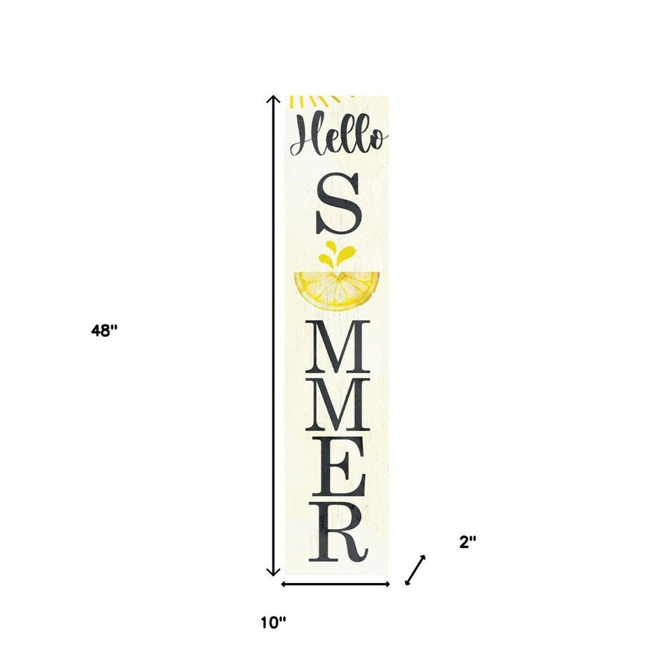 48" White And Yellow Solid Wood Hello Summer Porch Sign