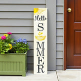 48" White And Yellow Solid Wood Hello Summer Porch Sign