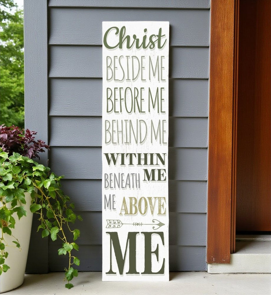 36" White And Green Solid Wood Christ Religious Porch Sign