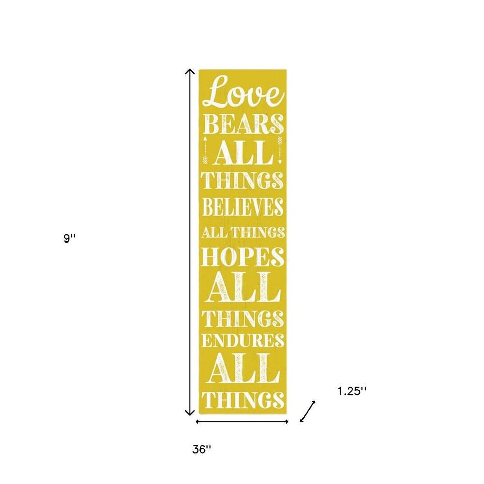 36"  Yellow And White Solid Wood Love Religious Porch Sign
