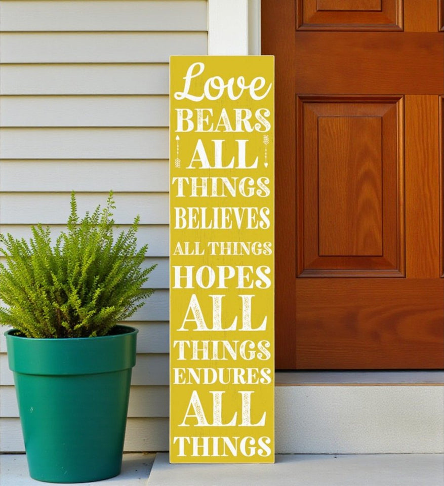 36"  Yellow And White Solid Wood Love Religious Porch Sign