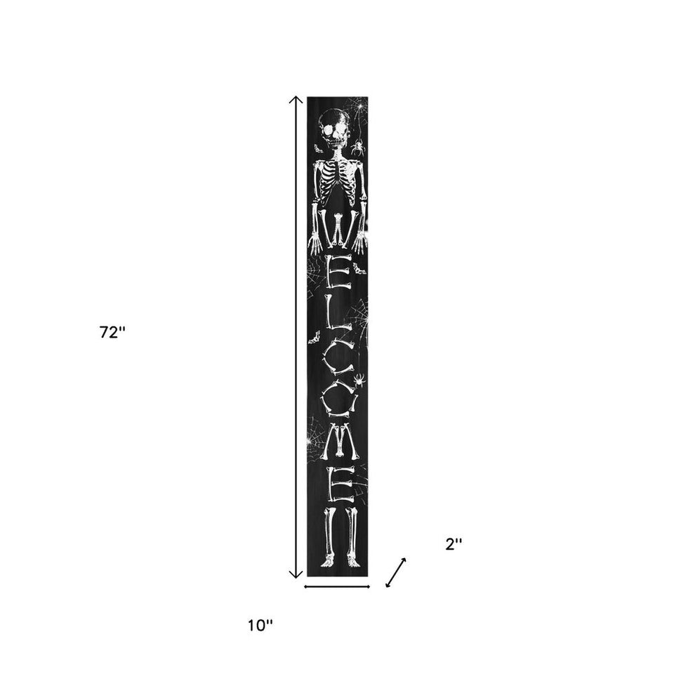 72" Black And White Solid Wood Welcome Halloween Skeleton Porch Sign