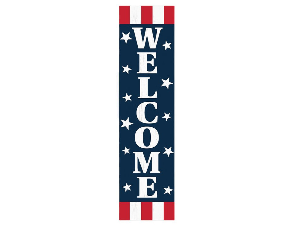 36" Red White And Blue Solid Wood Patriotic Welcome Porch Sign
