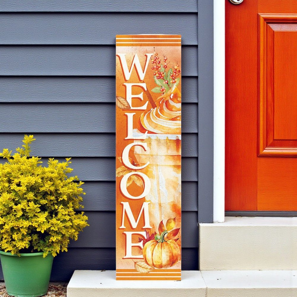 36" Orange Solid Wood Welcome Leaves Porch Sign
