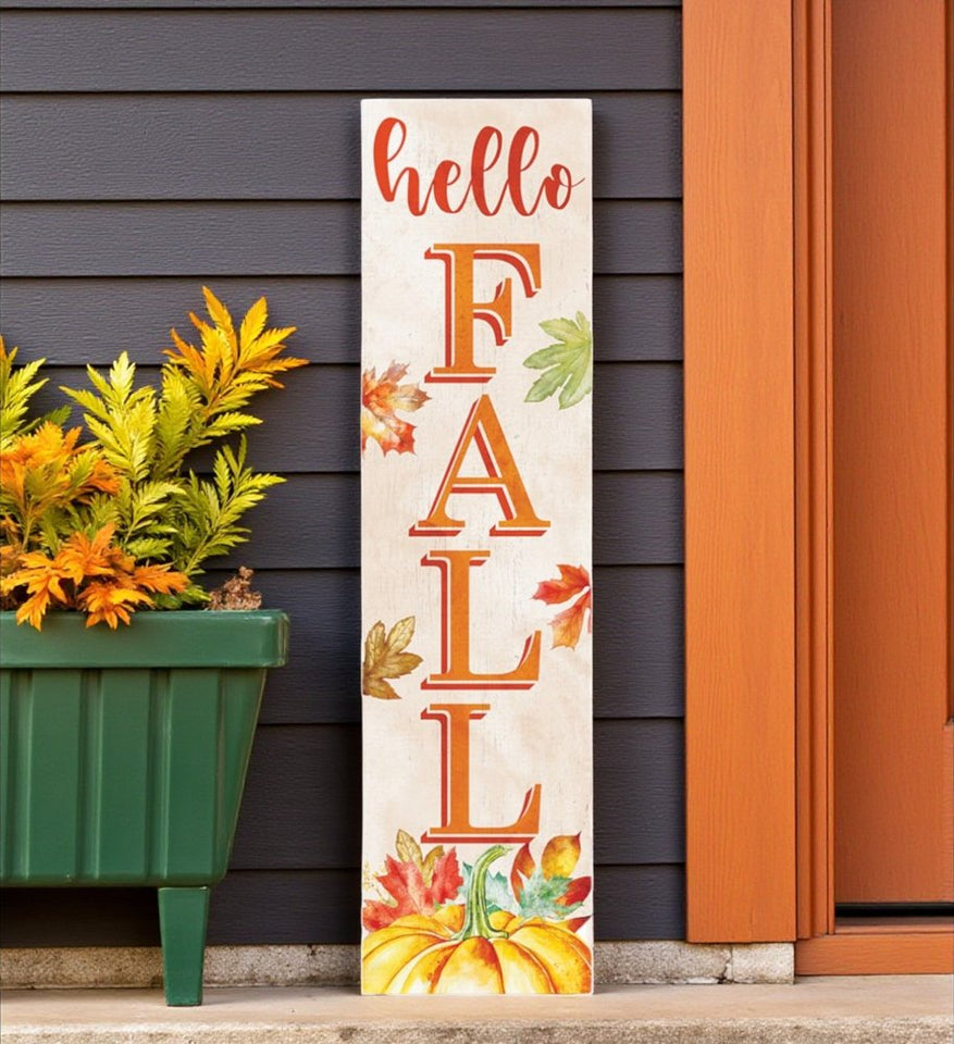 36" Orange Solid Wood Hello Fall Porch Sign