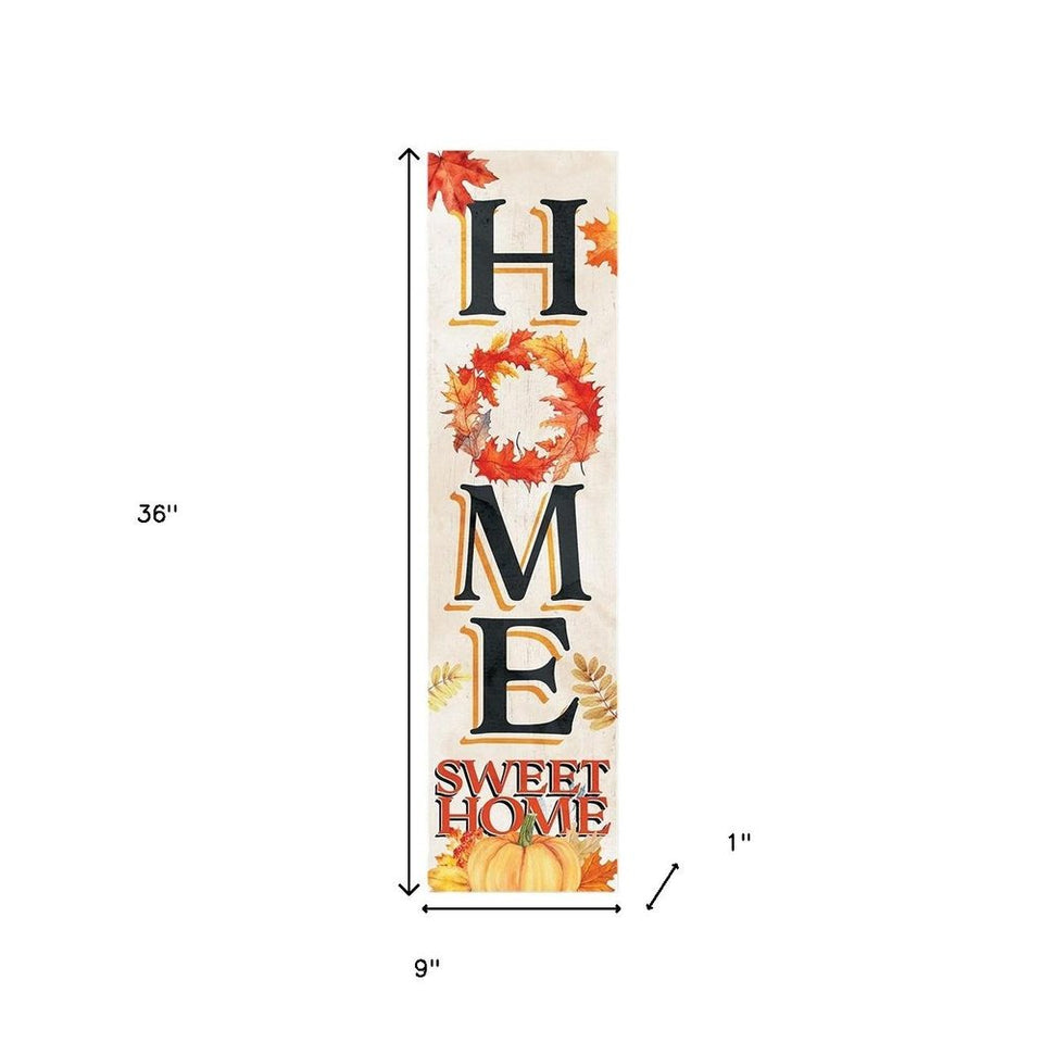 36" Black Off White And Orange Solid Wood Home Sweet Leaves Porch Sign