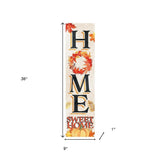36" Black Off White And Orange Solid Wood Home Sweet Leaves Porch Sign