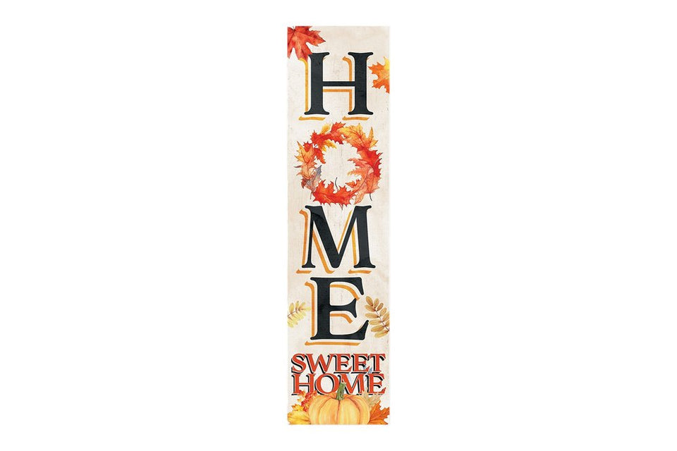 36" Black Off White And Orange Solid Wood Home Sweet Leaves Porch Sign
