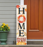 36" Black Off White And Orange Solid Wood Home Sweet Leaves Porch Sign