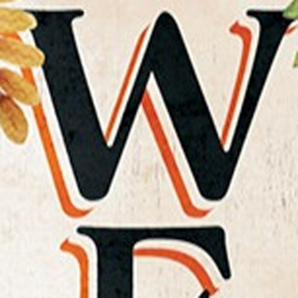 36" Off White Orange And Black Solid Wood Porch Sign