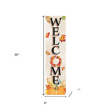 36" Off White Orange And Black Solid Wood Porch Sign