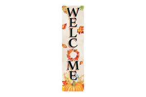 36" Off White Orange And Black Solid Wood Porch Sign