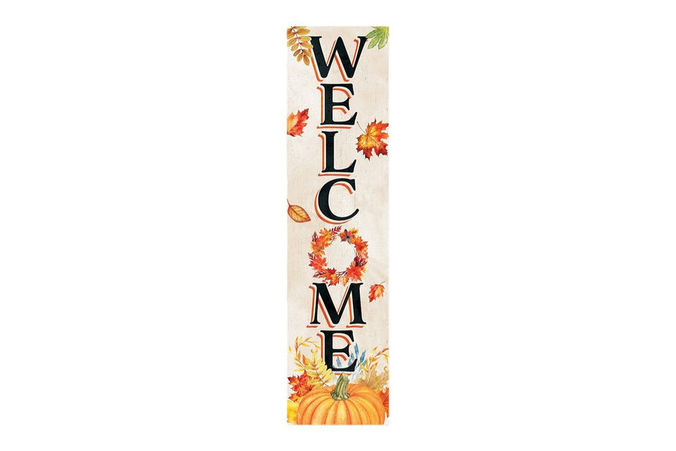 36" Off White Orange And Black Solid Wood Porch Sign