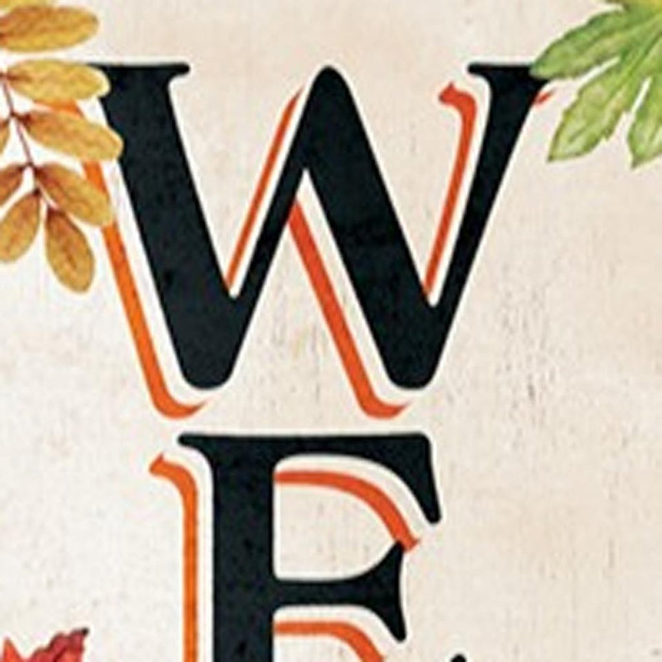 36" Off White Orange And Black Solid Wood Porch Sign