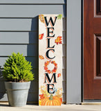 36" Off White Orange And Black Solid Wood Porch Sign