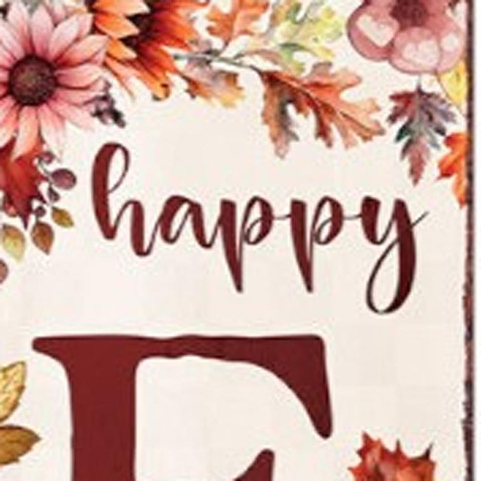 36" Off White And Orange Solid Wood Happy Fall Leaves Porch Sign