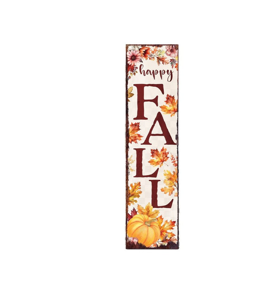36" Off White And Orange Solid Wood Happy Fall Leaves Porch Sign
