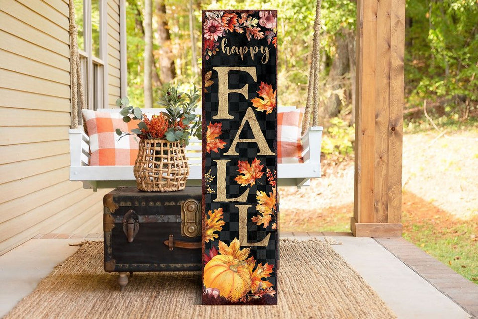 36" Black And Orange Solid Wood Happy Fall Leaves Porch Sign