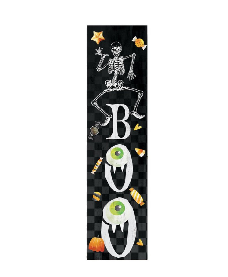 36" Black And White Solid Wood Boo Halloween Skeleton Porch Sign