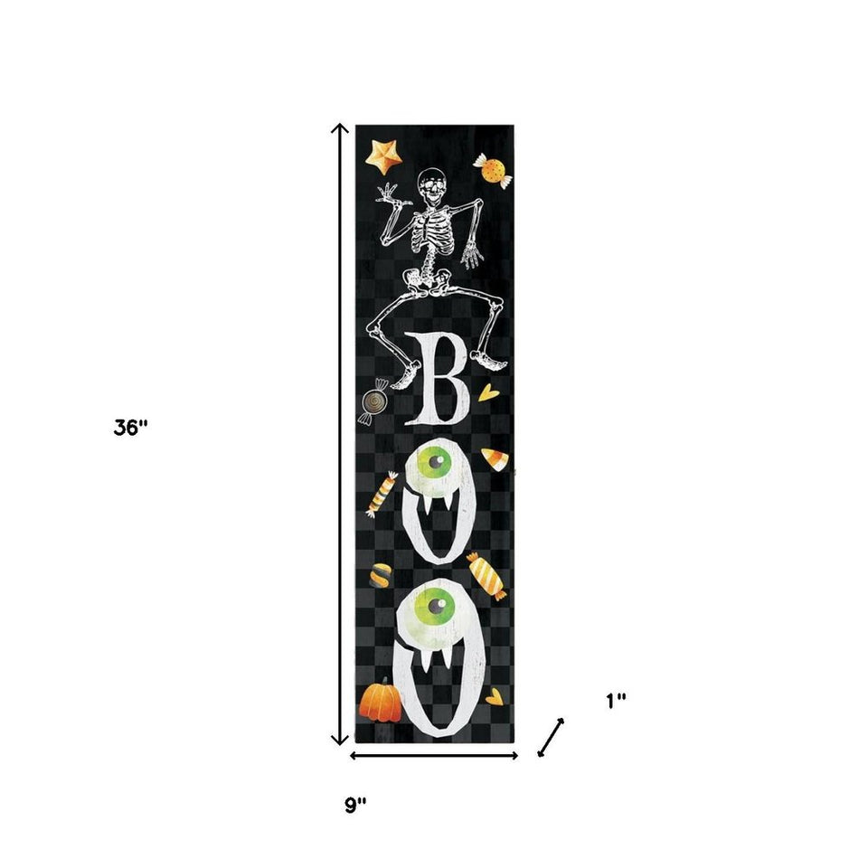 36" Black And White Solid Wood Boo Halloween Skeleton Porch Sign