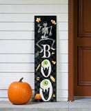 36" Black And White Solid Wood Boo Halloween Skeleton Porch Sign