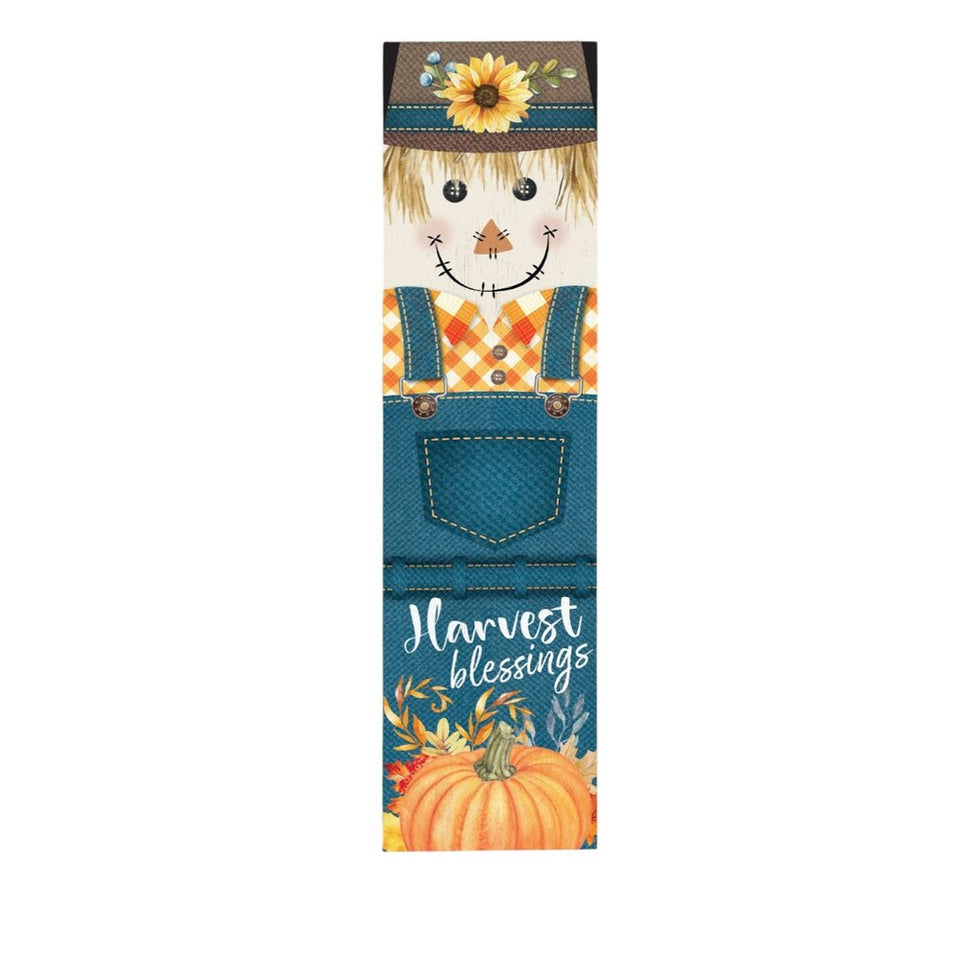 36" Blue And Orange Solid Wood Happy Harvest Scarecrow Porch Sign
