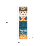 36" Blue And Orange Solid Wood Happy Harvest Scarecrow Porch Sign