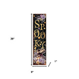 36" Black Gold And Purple Solid Wood Spooky Halloween Skull Porch Sign