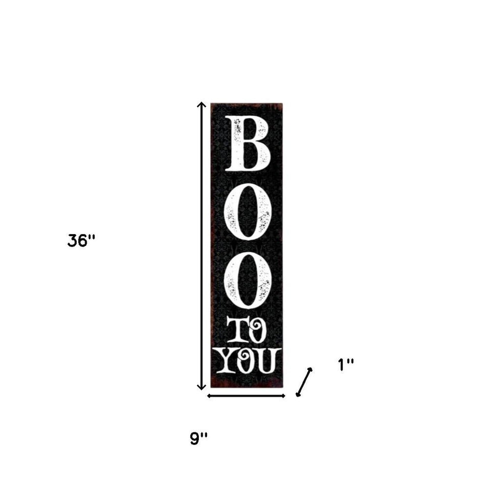36" Black And White Solid Wood Boo Halloween Porch Sign