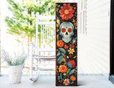 36" Black And Orange Solid Wood Day of the Dead Skull Porch Sign