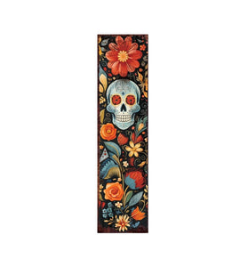 36" Black And Orange Solid Wood Day of the Dead Skull Porch Sign