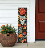 36" Black And Orange Solid Wood Day of the Dead Skull Porch Sign
