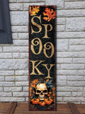36" Black Gold And Orange Solid Wood Spooky Halloween Skull Porch Sign