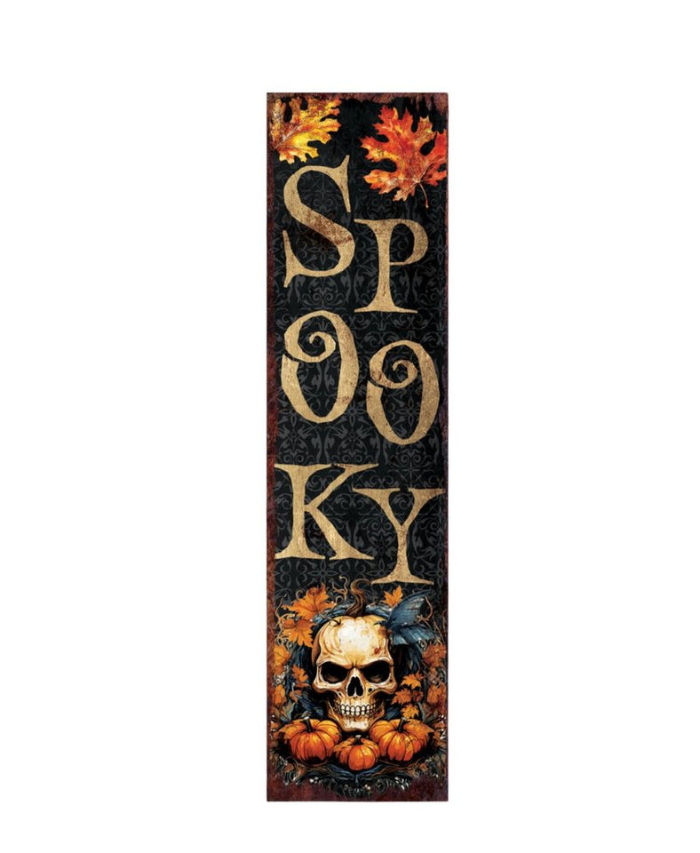 36" Black Gold And Orange Solid Wood Spooky Halloween Skull Porch Sign