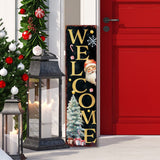 36" Black Gold And Red Solid Wood Welcome Christmas Santa Porch Sign