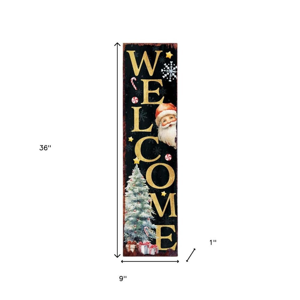 36" Black Gold And Red Solid Wood Welcome Christmas Santa Porch Sign