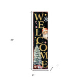 36" Black Gold And Red Solid Wood Welcome Christmas Santa Porch Sign