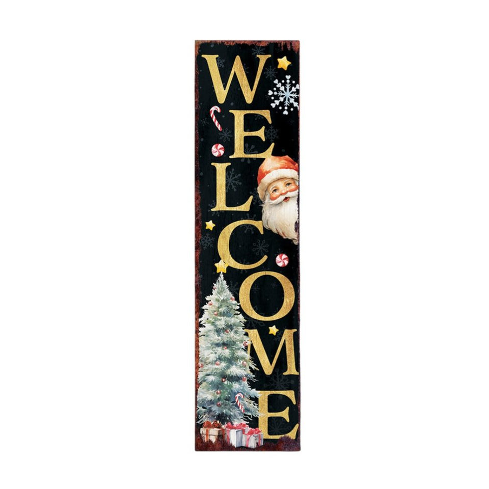 36" Black Gold And Red Solid Wood Welcome Christmas Santa Porch Sign