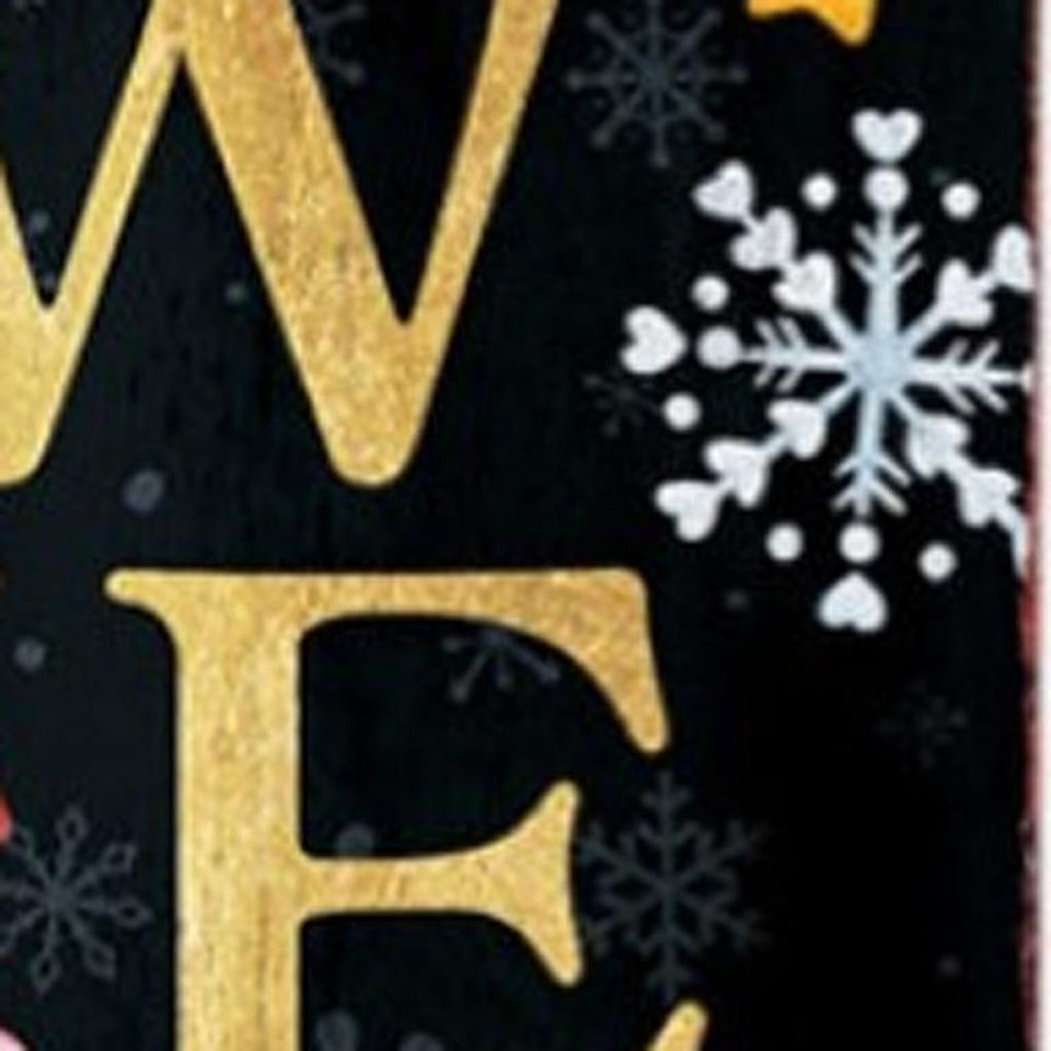 36" Black Gold And Red Solid Wood Welcome Christmas Santa Porch Sign