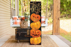36" Black And Orange Solid Wood Trick or Treat Halloween Pumpkin Porch Sign