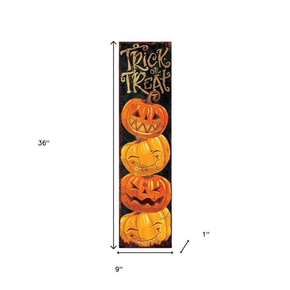 36" Black And Orange Solid Wood Trick or Treat Halloween Pumpkin Porch Sign