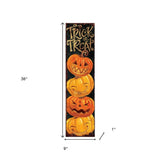 36" Black And Orange Solid Wood Trick or Treat Halloween Pumpkin Porch Sign