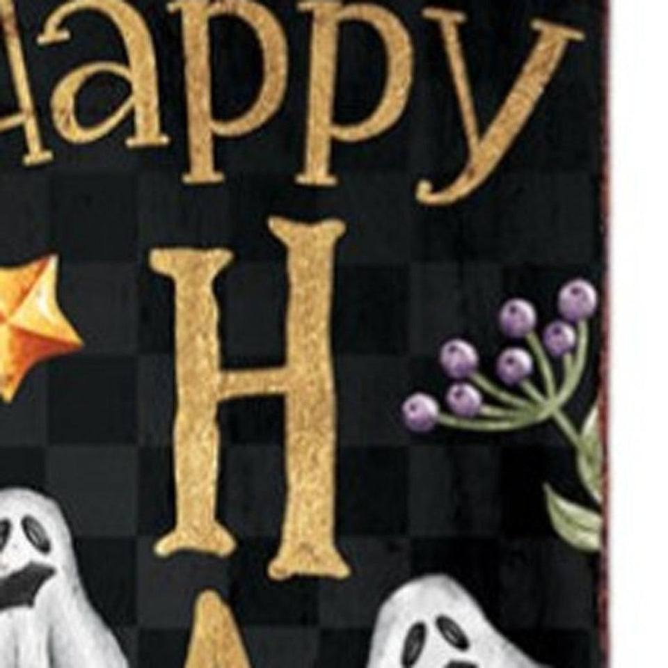 36" Black Gold Orange And Purple Solid Wood Happy Halloween Ghost Porch Sign