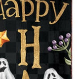 36" Black Gold Orange And Purple Solid Wood Happy Halloween Ghost Porch Sign