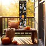 36" Black Gold Orange And Purple Solid Wood Happy Halloween Ghost Porch Sign