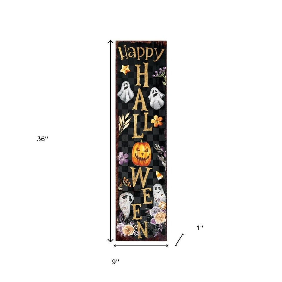 36" Black Gold Orange And Purple Solid Wood Happy Halloween Ghost Porch Sign